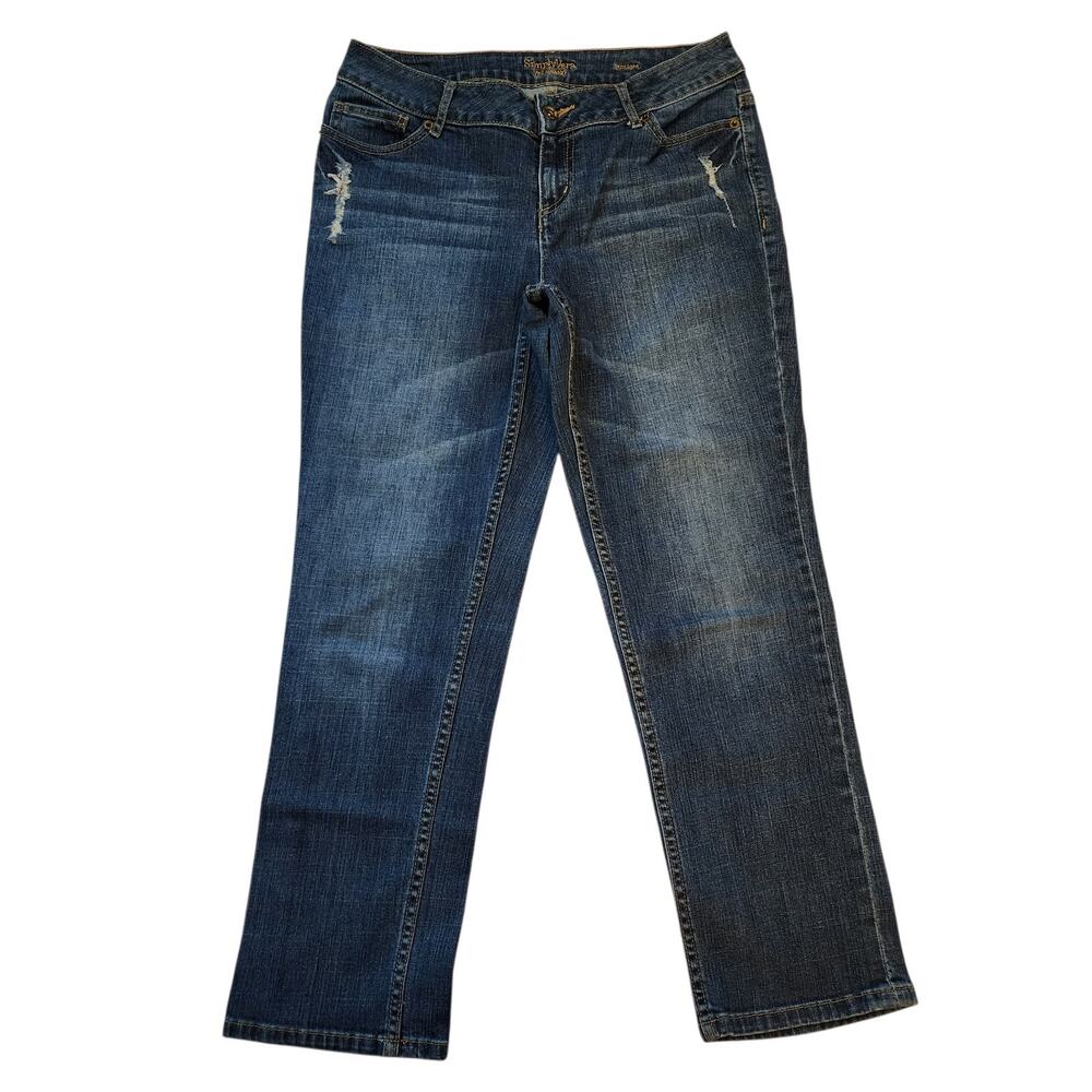 Simply Vera Wang Womens Straight Crop Leg Jeans Size 6 Blue Distressed Mid Rise